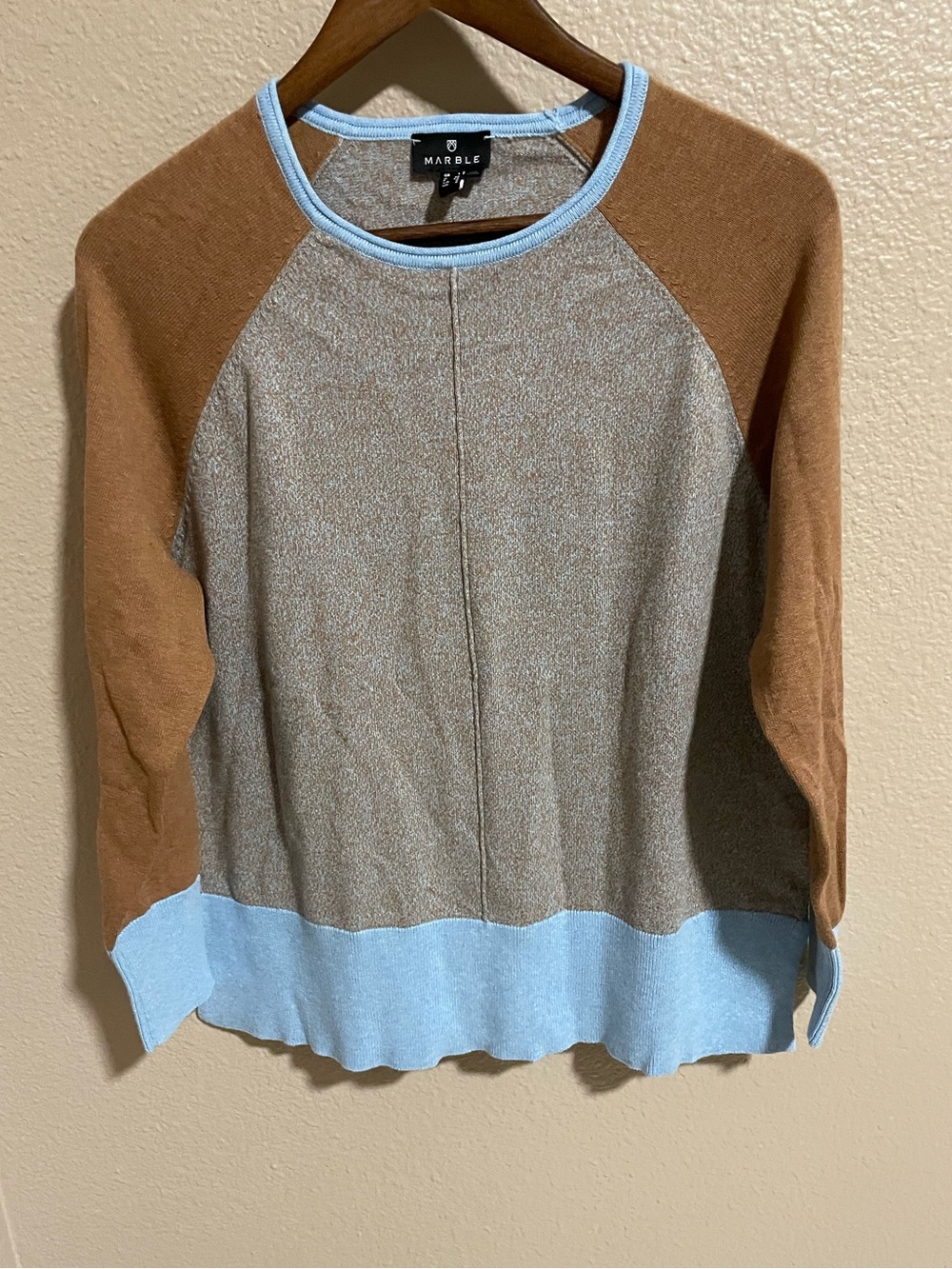 MARBLE Crewneck Sweater in Brown, Gray & Light Blue